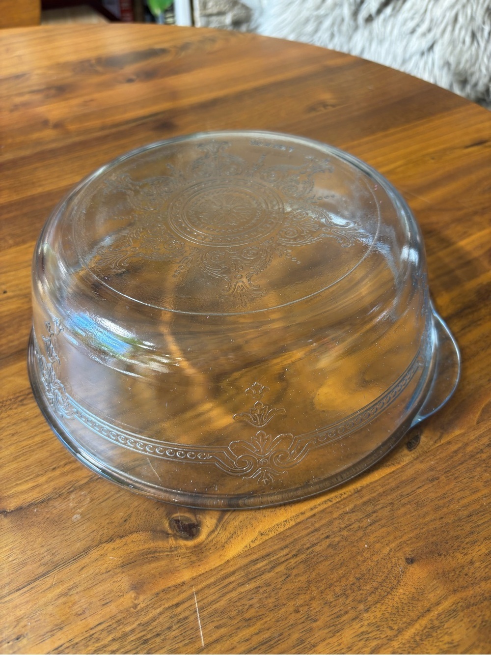 Fire-King Philbe Sapphire blue ornate etched glass 1.5 quart casserole dish